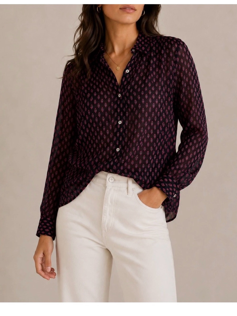 Equipment Femme Printed Silk Signature Button Up Top Blouse Size s Women's